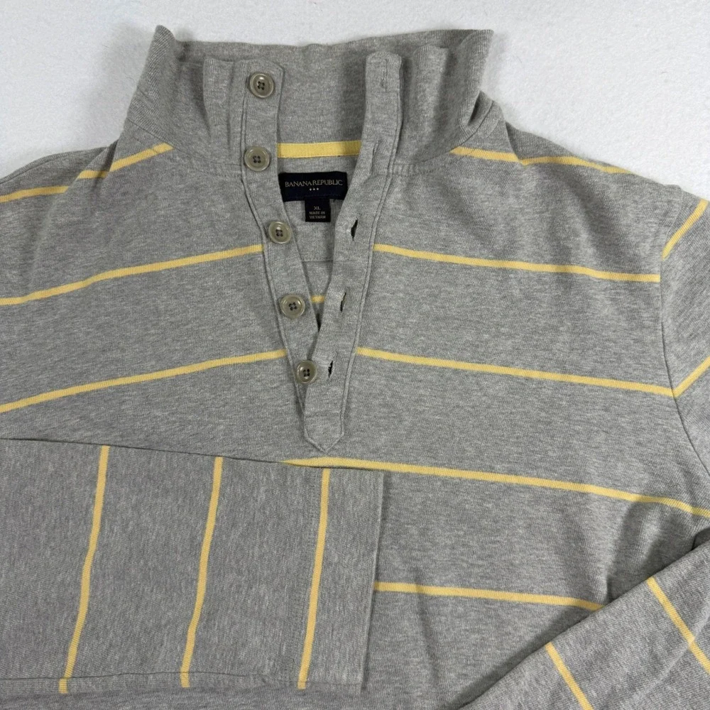 Banana Republic Jersey Knit Henley Polo Shirt Mens XL Grey Yellow Striped 2009